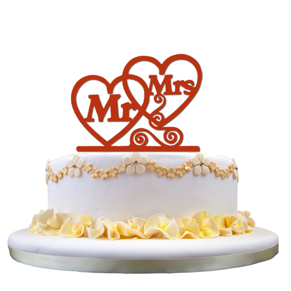 16 cm mr mrs wedding cake topper acrilic  red hiasan kue pengantin