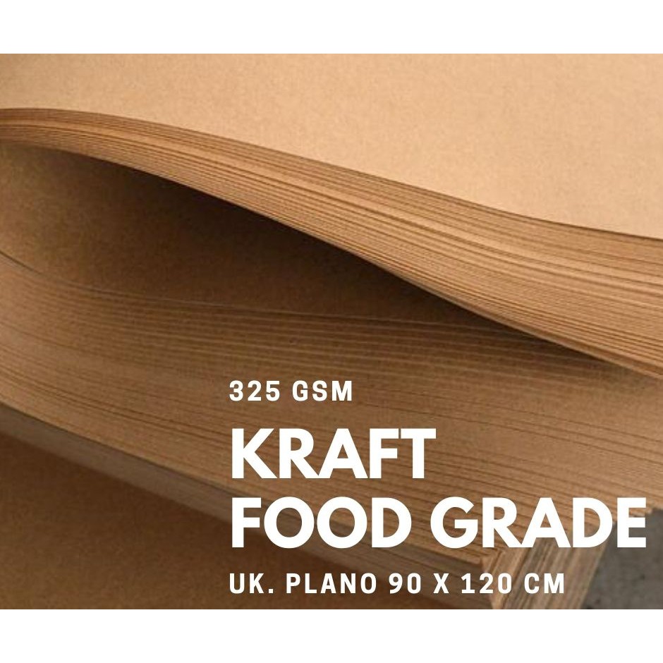 

KERTAS KRAFT FOOD GRADE, UKURAN PLANO 90 X 120 CM, 325 GSM, HARGA GROSIR