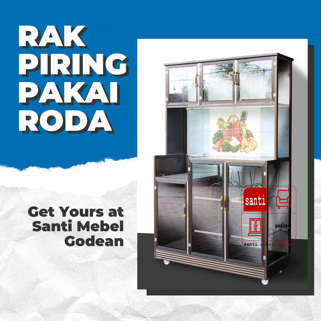 Lemari Dapur Rak Piring Aluminium 3 Pintu HDI Hit ABKTRAP Roda