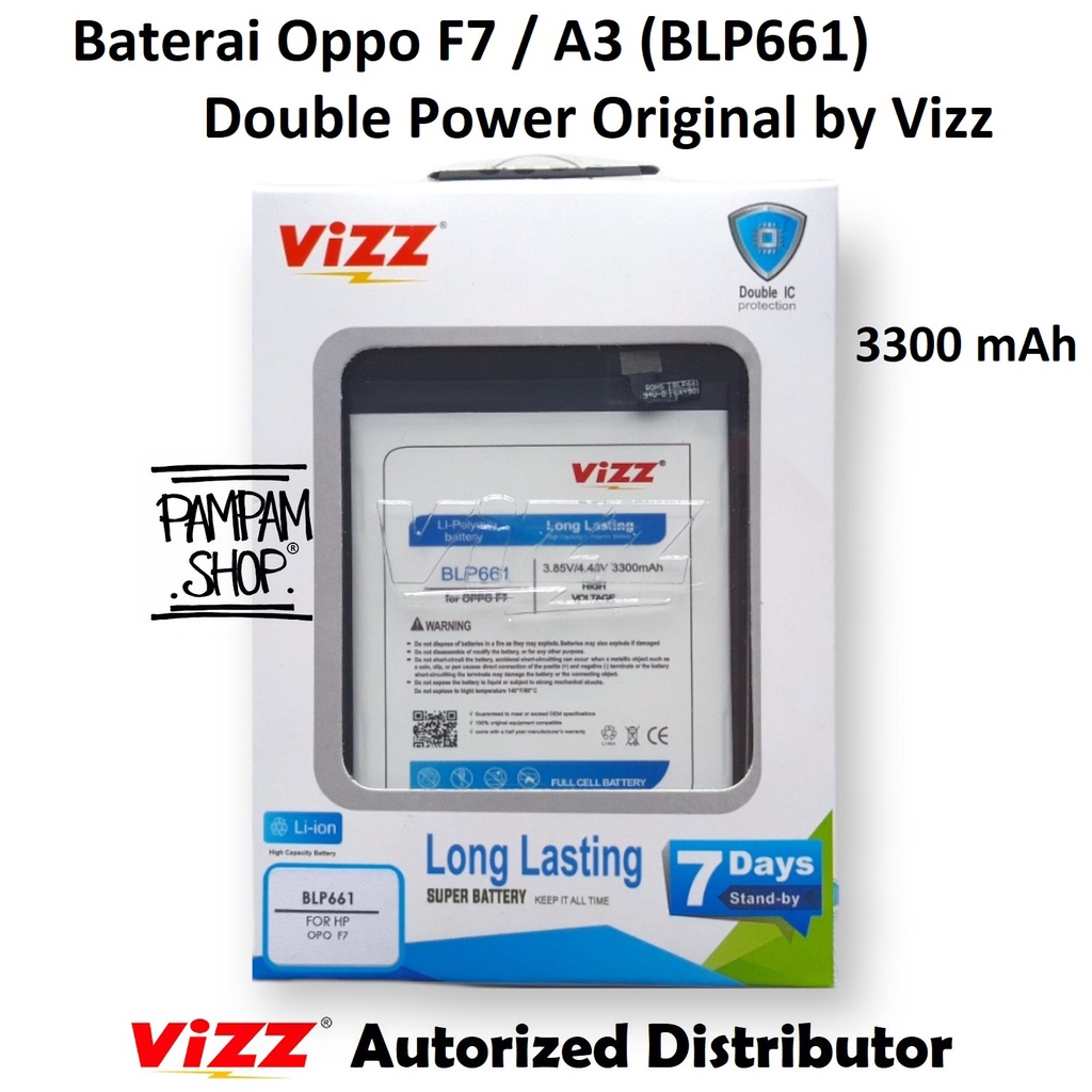 Baterai Vizz Double Power Original Oppo BLP661 F7 A3 Batre Batrai Battery Ori HP Handphone BLP 661