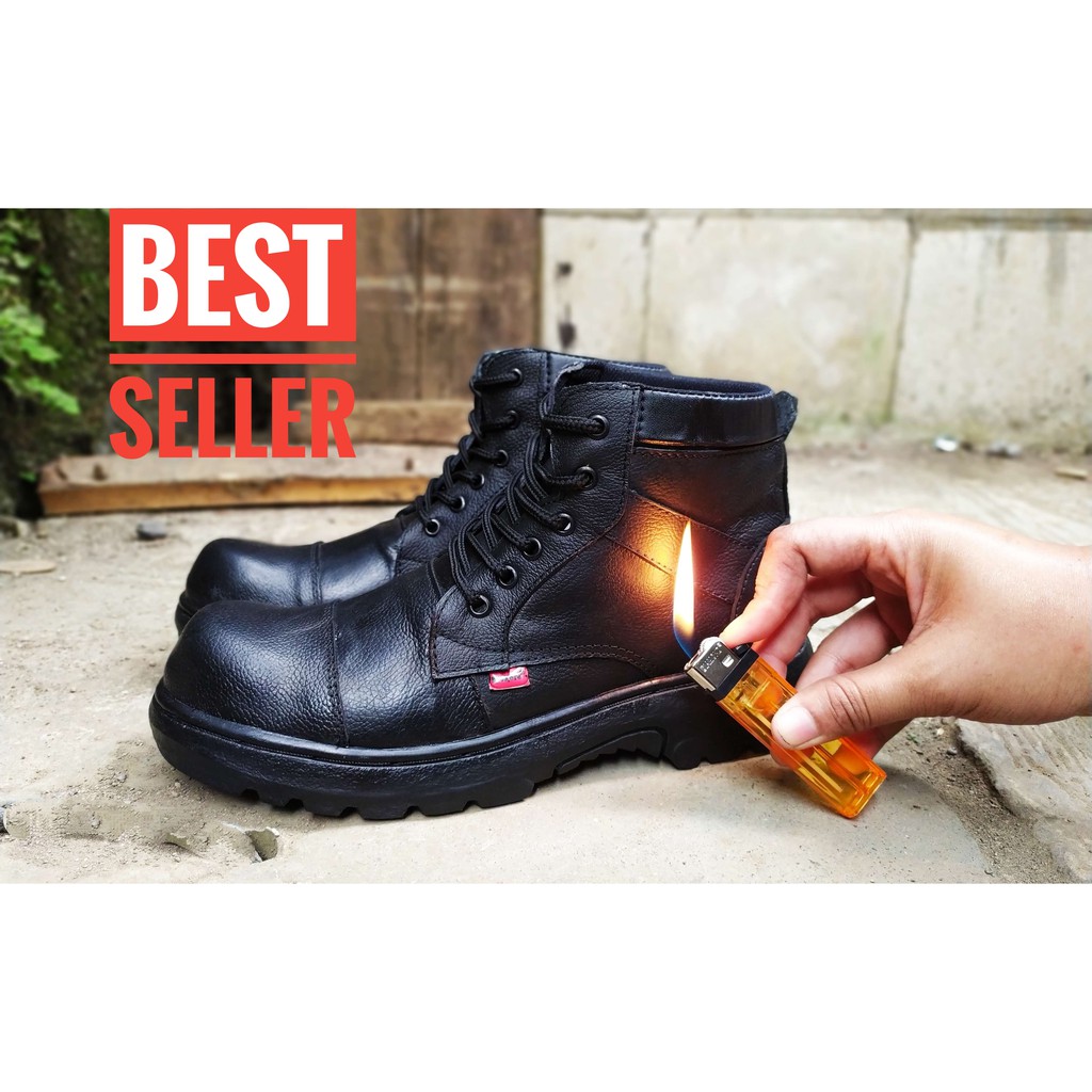 COD SEPATU BOOTS PRIA KULIT ASLI 100% ORIGINAL HITAM SEPATU SAFETY SEMI BOOTS LOW/TALI PRIA