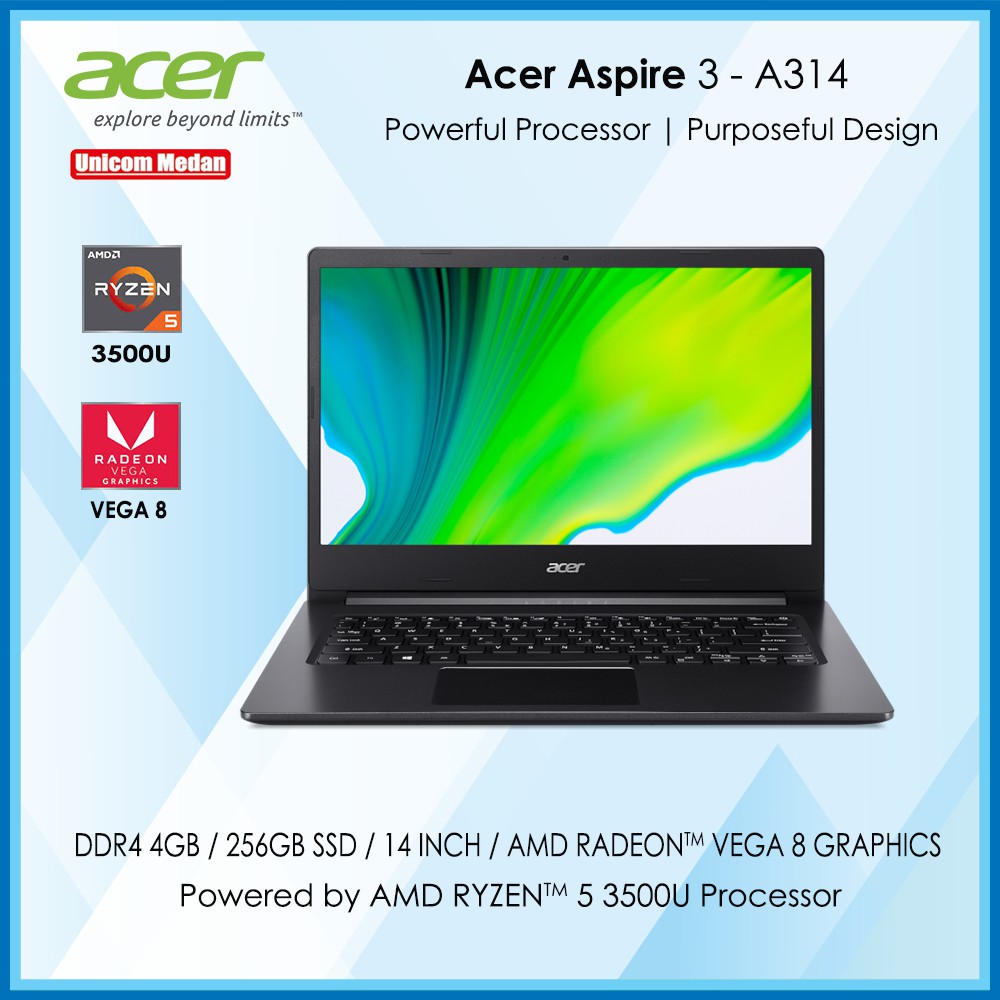 Acer Aspire 3 A314 AMD Ryzen 5 3500U |DDR4 4GB | 256GB SSD | Vega 8