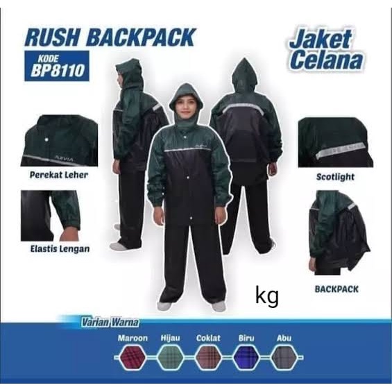 Jas Hujan Jaket Celana Rush Backpack , Mantol Celana Panjang, Mantol Anti air, Jaket Mantol.