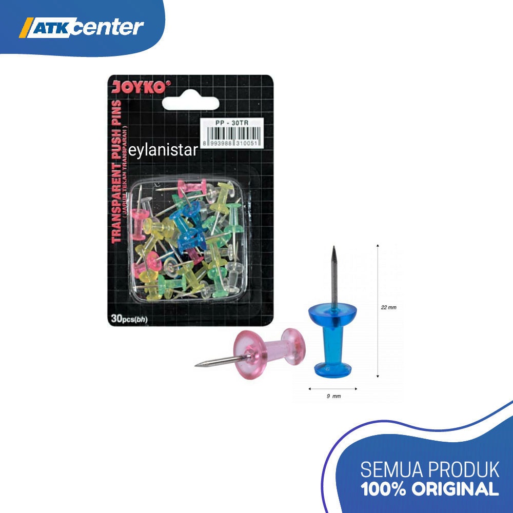 Push Pin / Board Pin / Memo Pin / Paku Tekan / Paku Kertas Joyko PP-30 Transparant