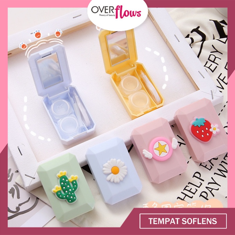 OVERFLOWS.ID TEMPAT SOFTLENS WARNA MACARON KARAKTER KARTUN WADAH SOFTLENS / SOFTLENS CASE / KOTAK SOFTLENS (ADA CERMIN DIKOTAK)