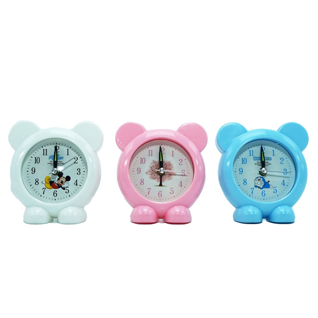 Jam Beker Alarm Meja Telinga Mickey Mouse Lucu Pink Putih Biru