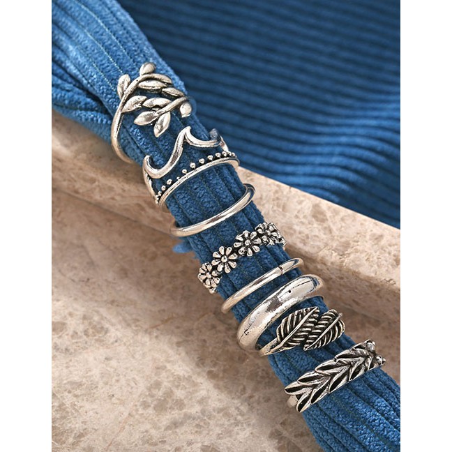 LRC Cincin Set Fashion Alloy Spray Leaf Flower Geometric Ring Set K97149