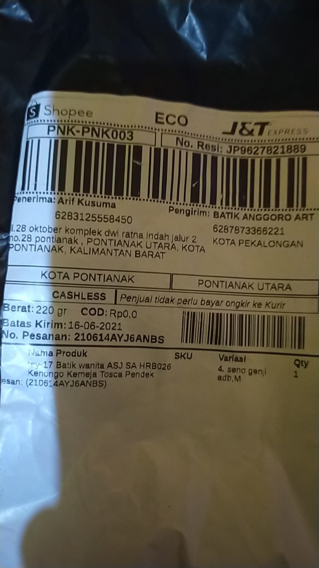 Tey-17 Batik Wanita Asj Sa Hrb026 Kenongo Kemeja Tosca Pendek