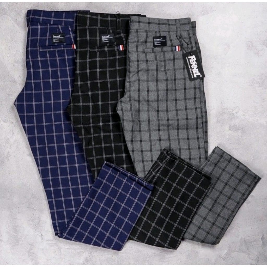 CELANA CHINO TARTAN PRIA ANKLE PANTS MOTIF KOTAK2 WANITA PANJANG COWOK SALUR MODEL SLIMFIT