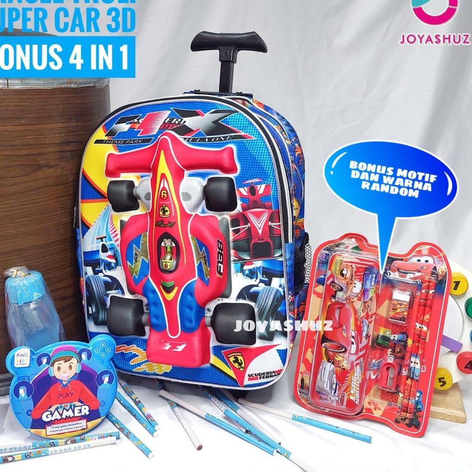 Super Luar Biasa Tas Troli Anak Laki Laki Super Car - Tas Troli 3 Dimensi - Tas Troli Sekolah Gratis Botol Minum - Ransel Anak Troli TK - Tas Troli Anak Karakter Super Car 3D - Tas Troli Gratis Botol Minum - Ransel Troli Keren - Ransel Troli Super Car - J