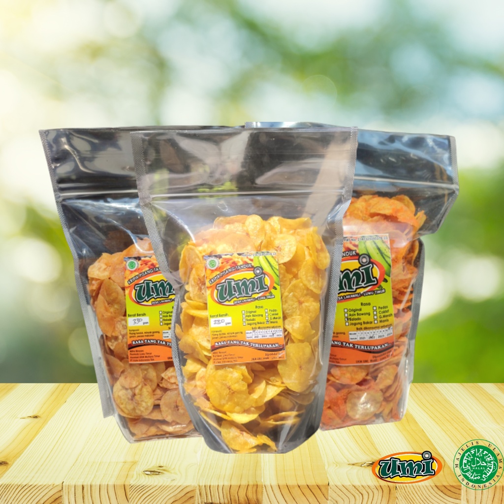 

Keripik Pisang Umi Kemasan 140 gram Plastik Standing Pouch Ziplock