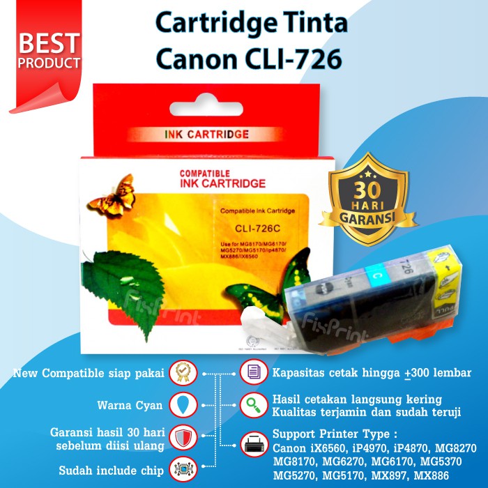 Cartridge Tinta Canon PGI 725 Black CLI 726 Color PGBK CLI 726 Printer iX6560 iP4870 MG5170 MX886