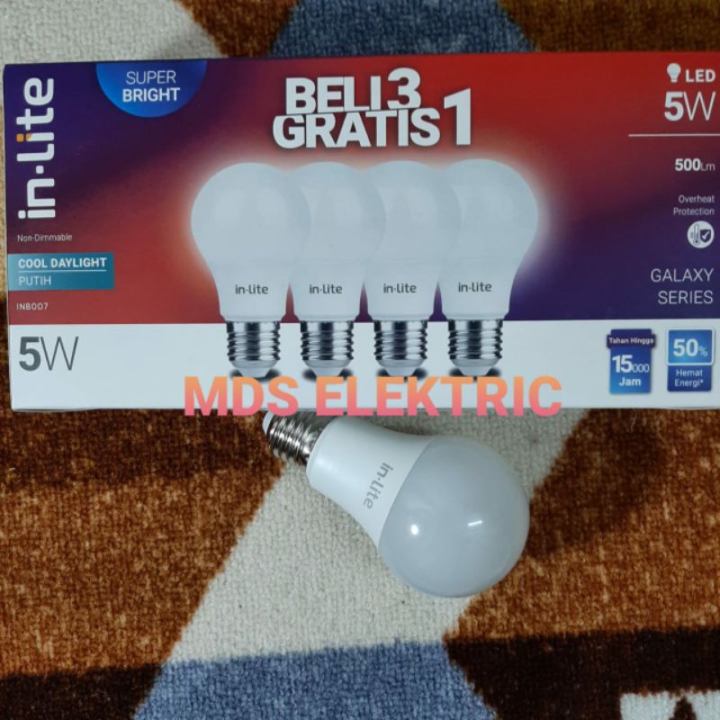 Lampu Led 5 Watt in-lite Beli 3 Gratis 1 Cahaya Putih Galaxy Series