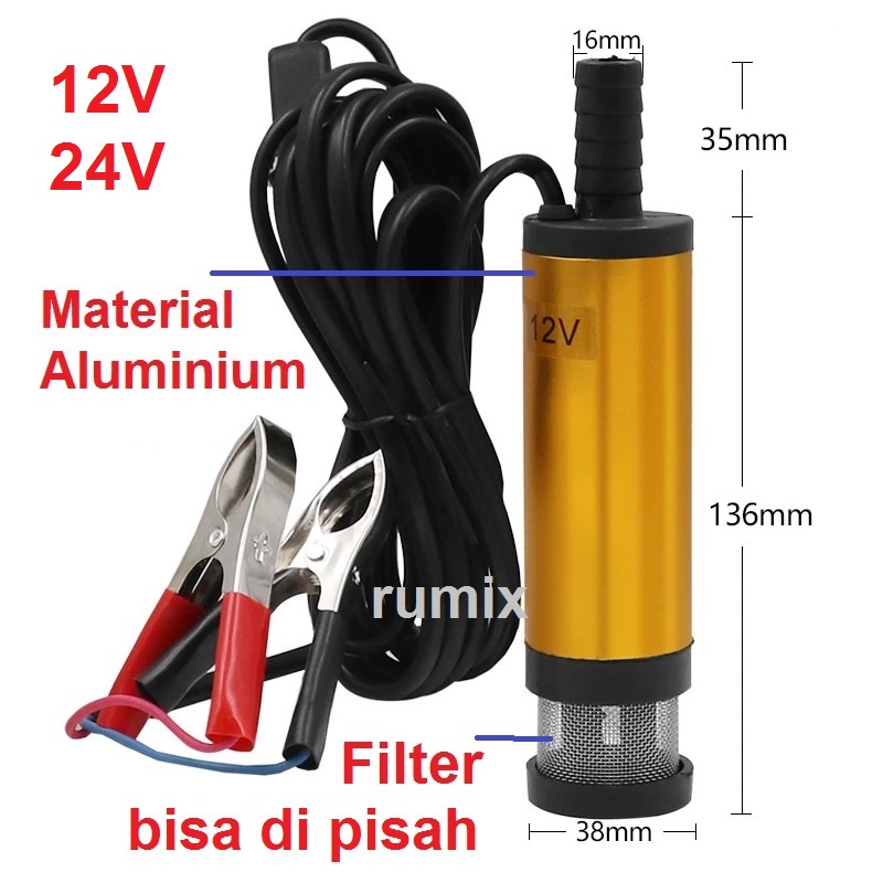 Pompa Minyak Celup Air Mini Kecilmp Mini Oli Solar Air Submersible Portable 12V Diesel Pump