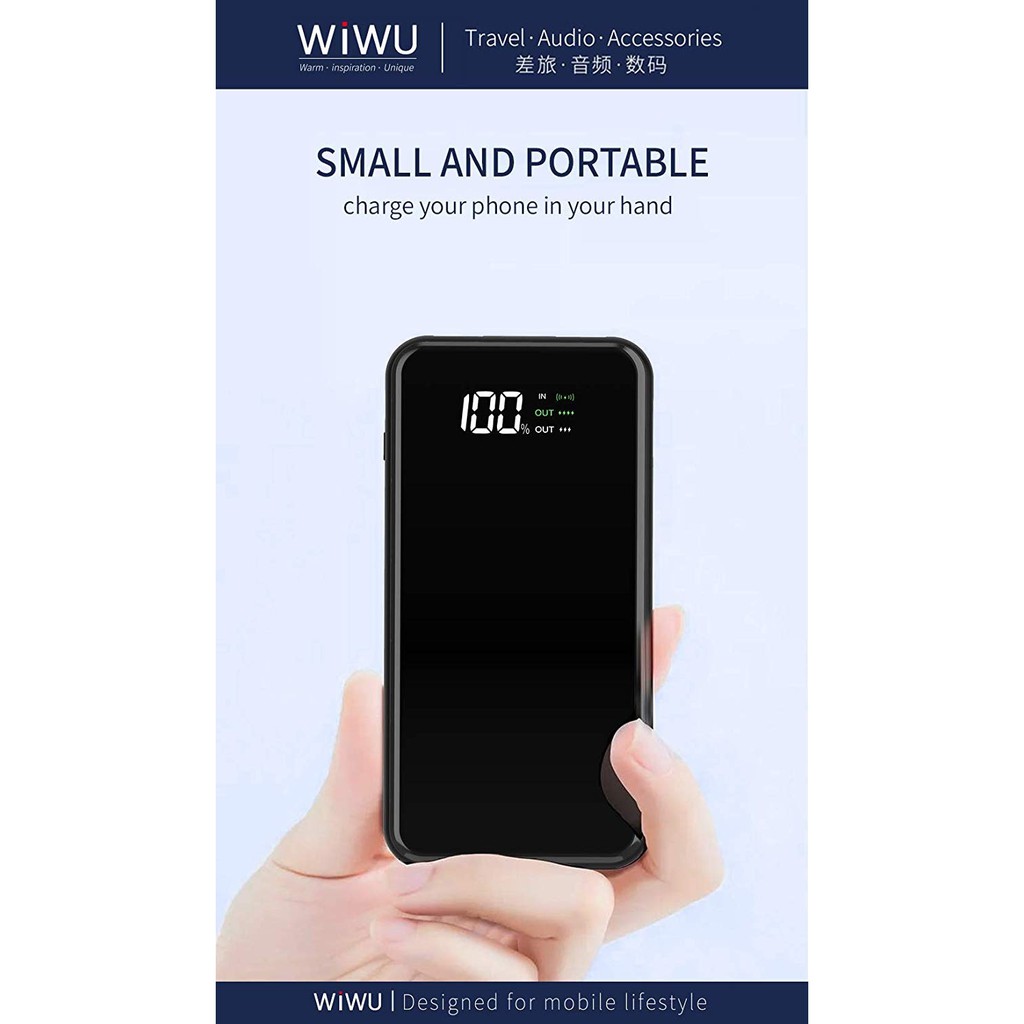 WIWU POWER FLASH W1 - 8000mAh Powerbank with Wireless Charging - Powerbank dengan Wireless Charging