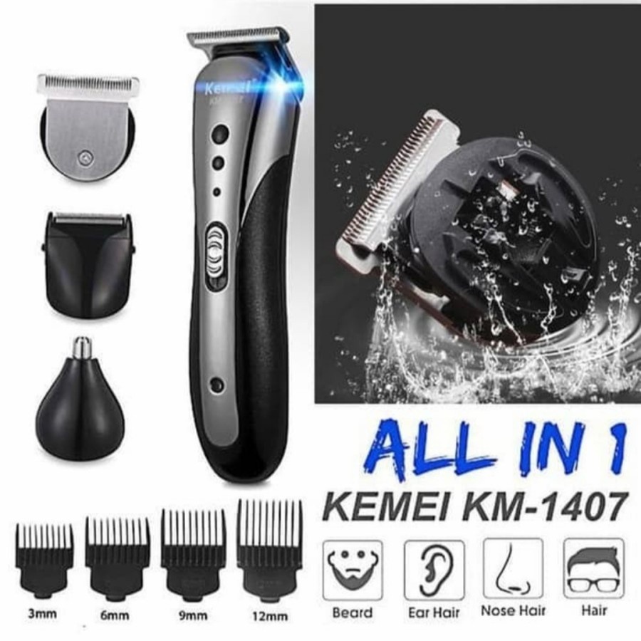 KEMEI 1407 ALAT CUKUR 4 IN 1 RAMBUT, JENGGOT KUMIS BULU HIDUNG ORI