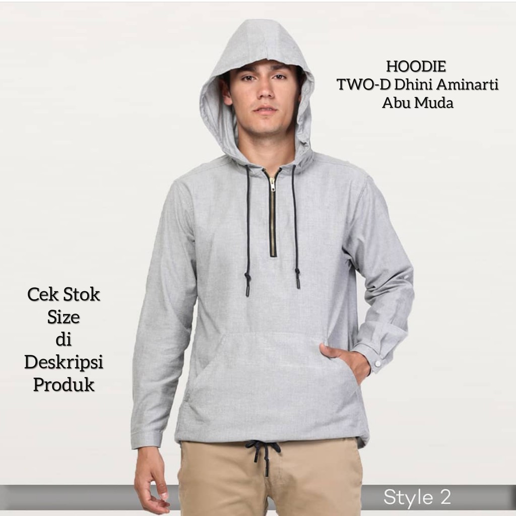 Pakaian Pria Outwear HOODIE TWO-D Dhini Aminarti Abu Muda Original