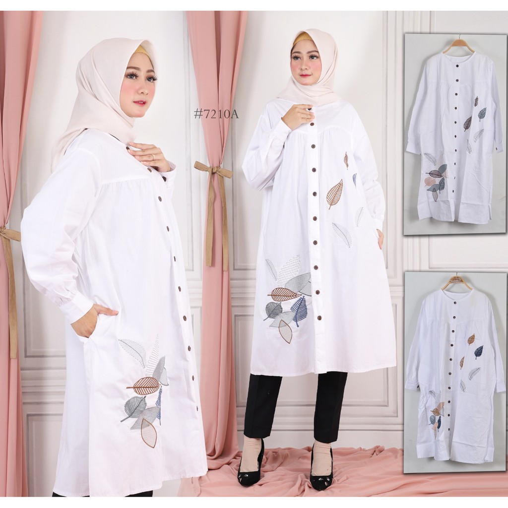 LONG TUNIK PUTIH BORDIR  SUPER JUMBO DENGAN LD 130 CM 