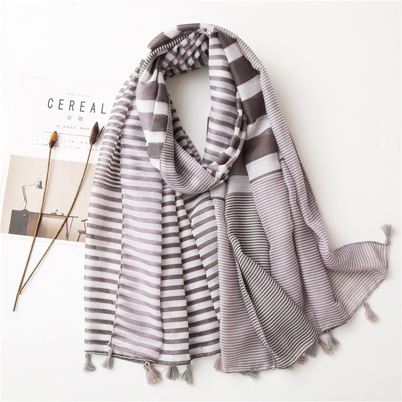 ITSFRIDAY ELLORA Scarf - Premium Pashmina Shawl Selendang Syal Pasmina Hijab Import Motif Line Grey Tassel