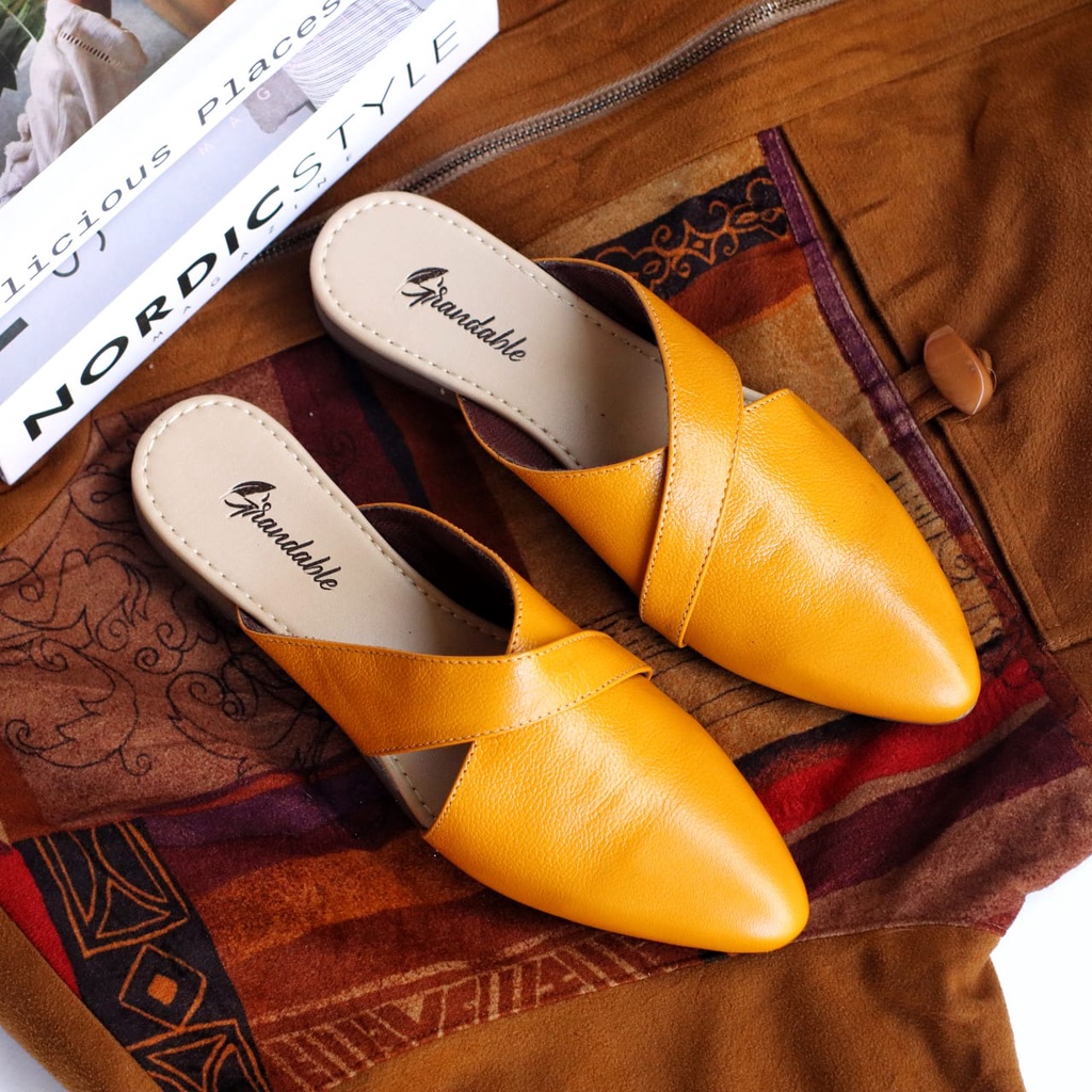 ISABEL Sepatu Flat Wanita Sepatu Slip On Wanita FlatShoes Slop Kulit Asli Sepatu Kerja Cewe/Cewek Seoatu Kasual Wanita Kuliah Gaya Santai Keren Terlaris