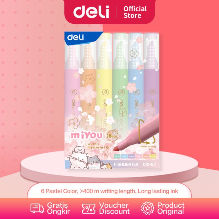 

(COD) Deli Highlighter/Highligther Warna Pastel Isi 6C Design Miyou EU12-6C TP