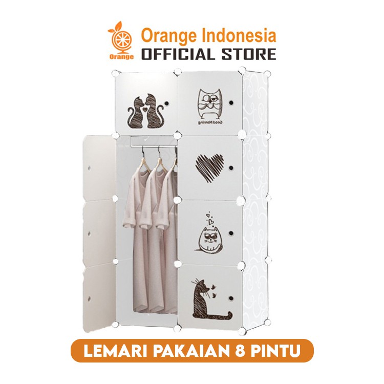 Lemari Pakaian 8 Pintu + Gantungan Baju lemari pakaian Portable Lemari Plastik Motif karakter WHFURNITURE