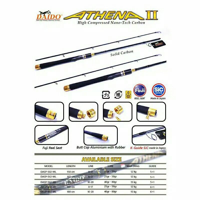 Joran DAIDO ATHENA II 180cm solid carbon fishing rod Athena 2