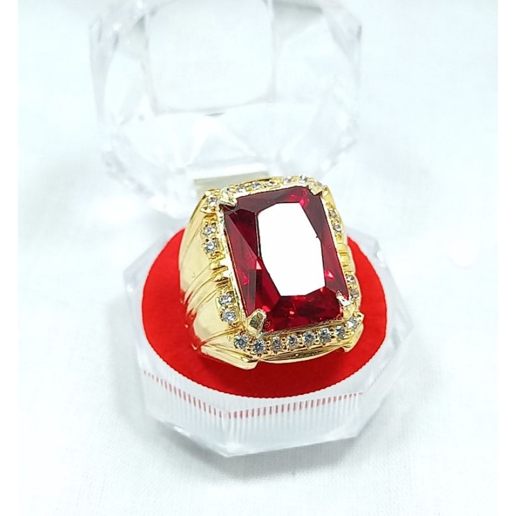 CINCIN PERMATA  MERAH SIAM MODEL KOTAK IKATAN RING PERAK BANGKOK