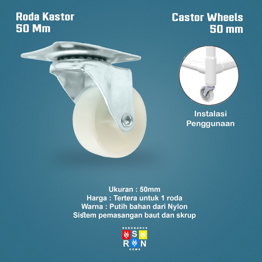 Roda Kastor Putih Hidup Nylon 2 Inch / Roda Caster Troli Resonance Home