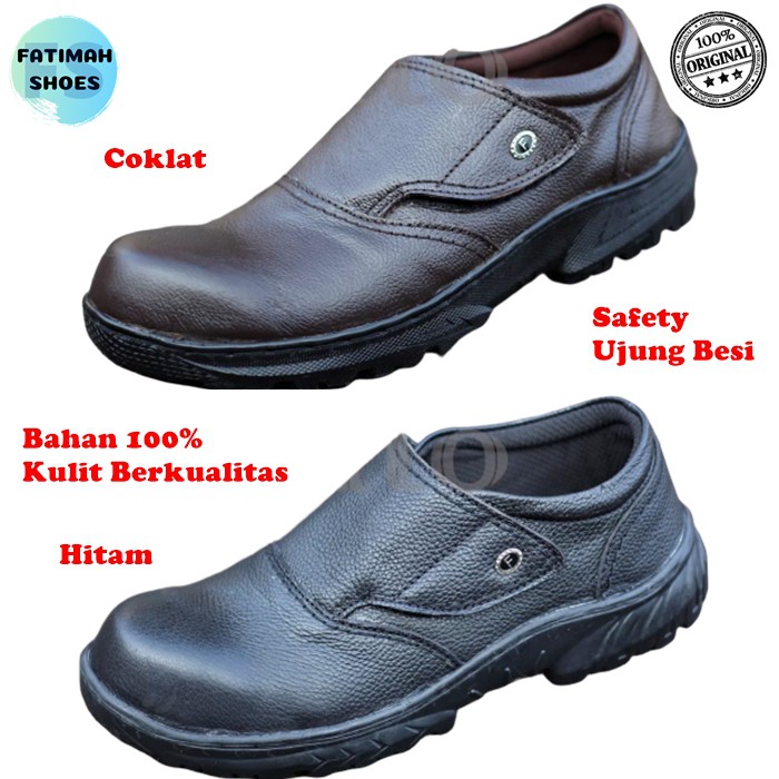 Sepatu low Boots Pria Kulit Asli Original Fladio Sepatu Boots Safety Ujung Besi Sepatu Kerja Proyek