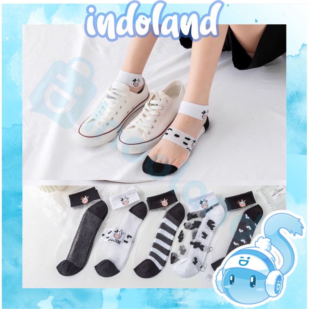 ☀ INDOLAND☀  Kaos Kaki korea Motif Sapi Transparan Kaos Kaki Ankle Cute Socks Short Sepatu Lucu Wanita Pria Murah Import KK022