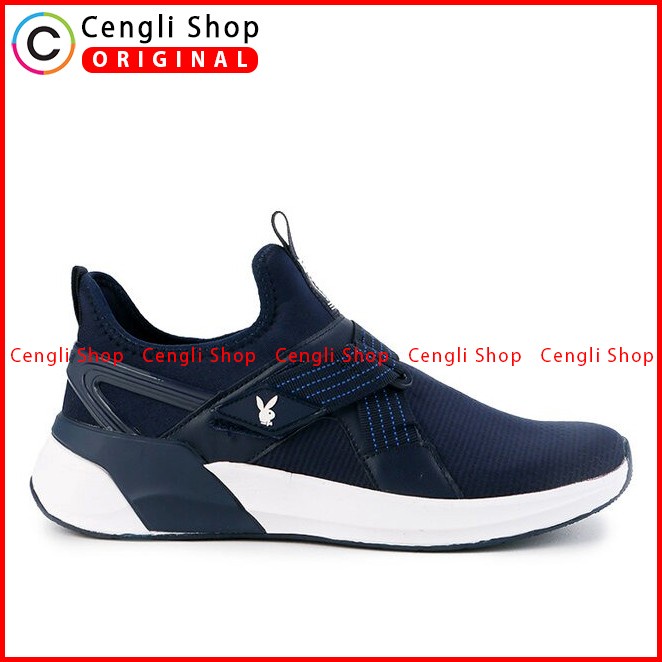 SEPATU SLIP ON PLAYBOY PRIA ORIGINAL CASUAL BRANDED BIRU NAVY PL85