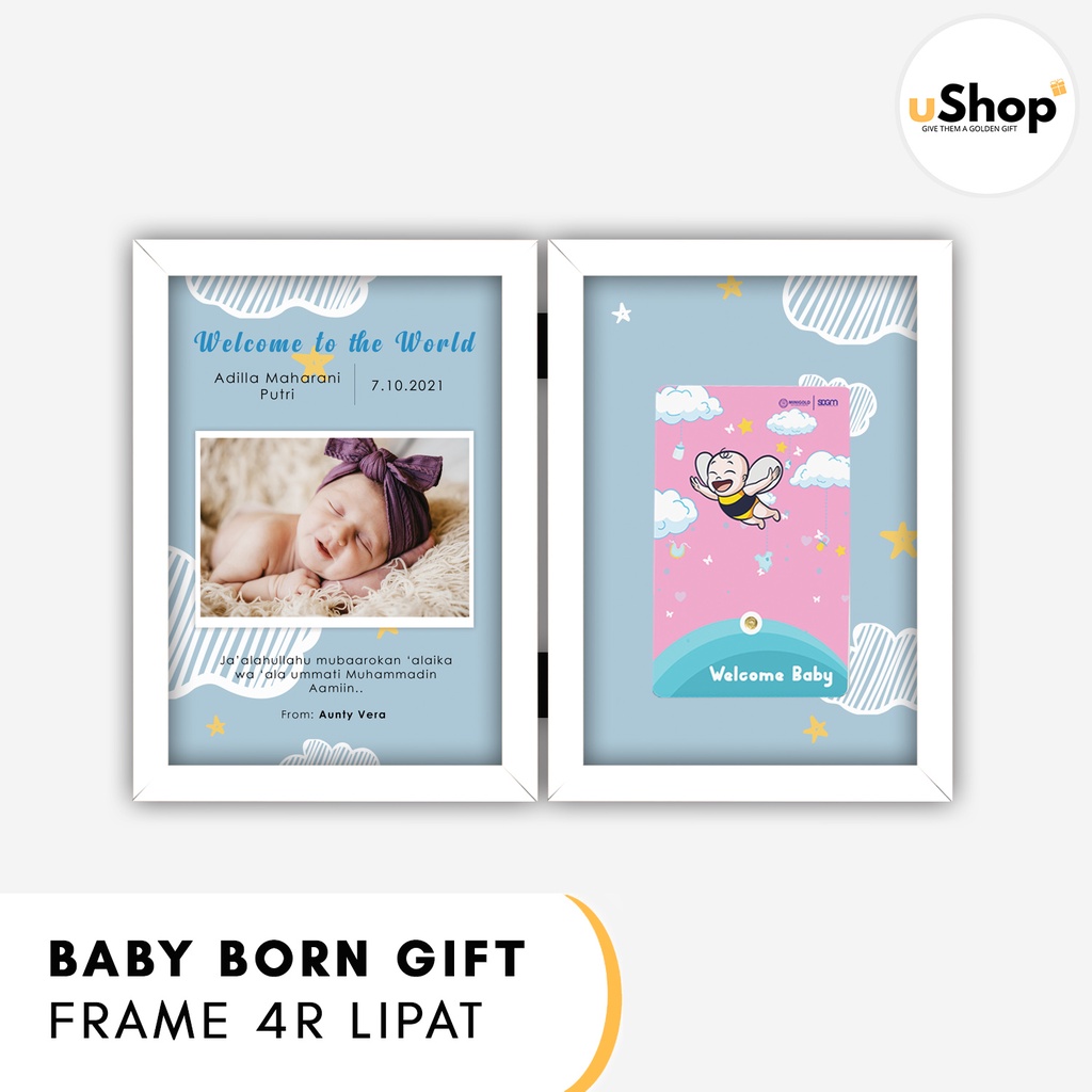 Kado Lahiran Bayi Newborn Kado Baby Newborn Frame 4R Lipat Kado Gift Series Antam Minigold Emas Mini