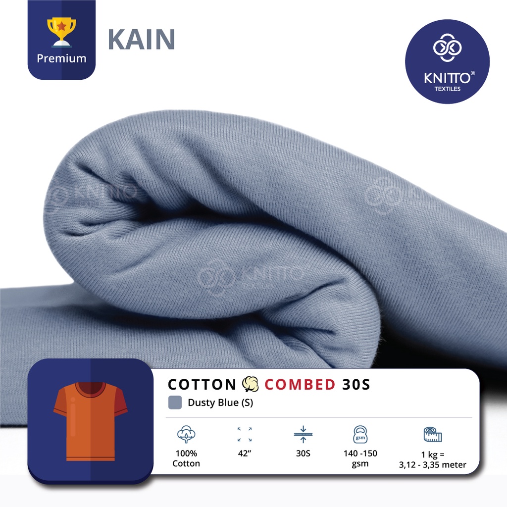 BAHAN KAOS COTTON COMBED 30S DUSTY BLUE ( KAIN KAOS ) - KNITTO