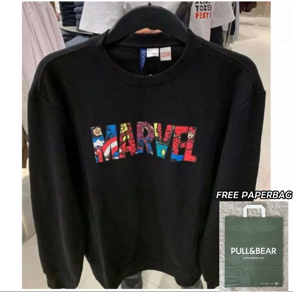 Free Paper Bag Crewneck Marvel H&amp;M l Sweater Marvel Hitam HNM Premium Quality