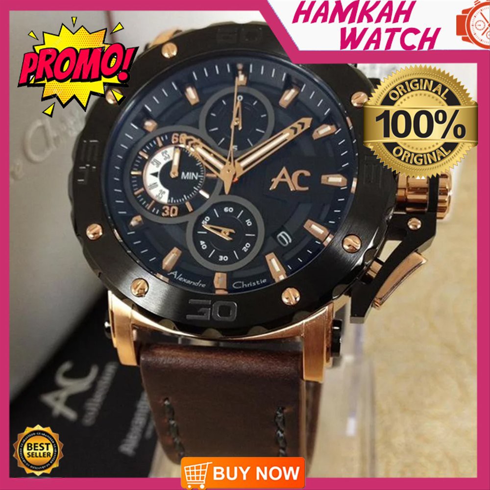 Unik jam tangan pria alexander cristie original ac9205 black rose gold Limited