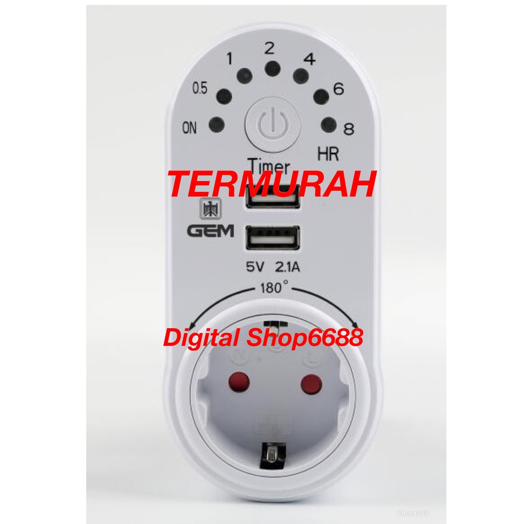 Timer Digital Stop Kontak Listrik Manual &amp; Otomatis &amp; Otomatis + 2 USB Port 2.1A