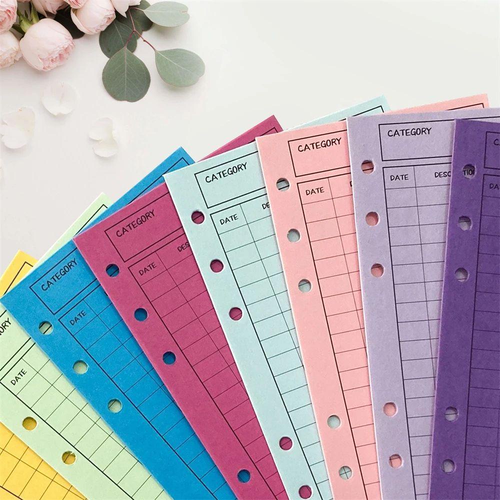 QUINTON Colorful Cash Envelopes Cardstock Double Sided Loose leaf Budget Envelopes Cardstock Expense Tracker Sheets Office Supplies Budget Planner Money Saving A6 Binder 12pcs/set 6 Holes