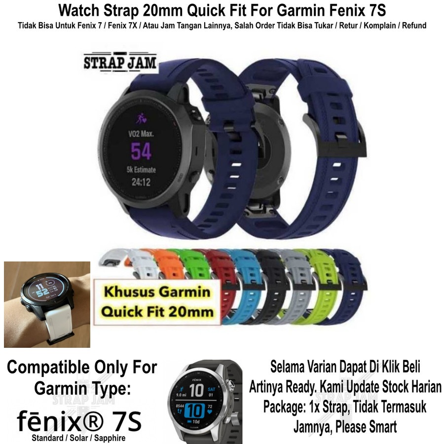 N37 Watch Strap Garmin Fenix 7S 42mm - Tali Jam Tangan 20mm Quick Fit Rubber Dual Lines