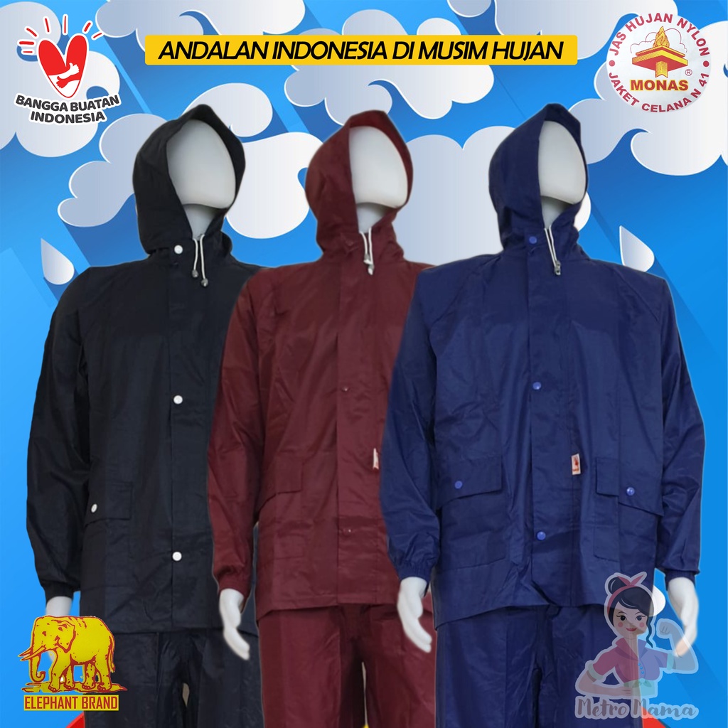 Jas Hujan Setelan Jaket Celana Nylon MONAS  CAP GAJAH ASLI ELEPHANT