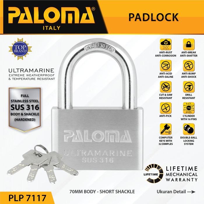 Paloma Gembok Kunci PadLock PLP 7117 ultramarine 70MM SHORT SSS