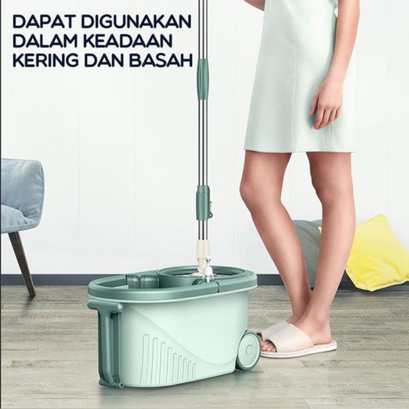 Samono SCM003 Alat Pel Lantai Kain Fiber dengan Ember Spin Mop Mencuci dan Membilas