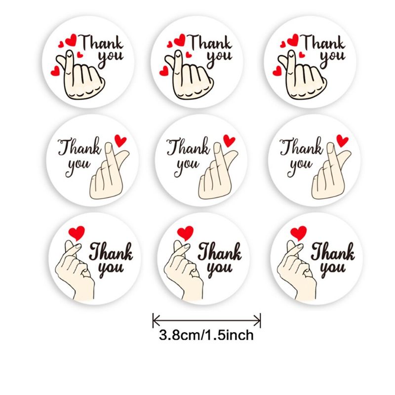 

Minimal 50pc thank you sticker kabel kecil stiker label bulat thank you warna putih motif sarangeyo