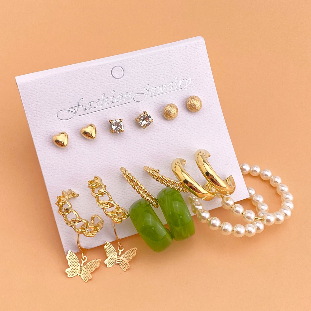 Set Anting Bentuk Lingkaran Aksen Mutiara Butterfly Bahan Resin Untuk Wanita