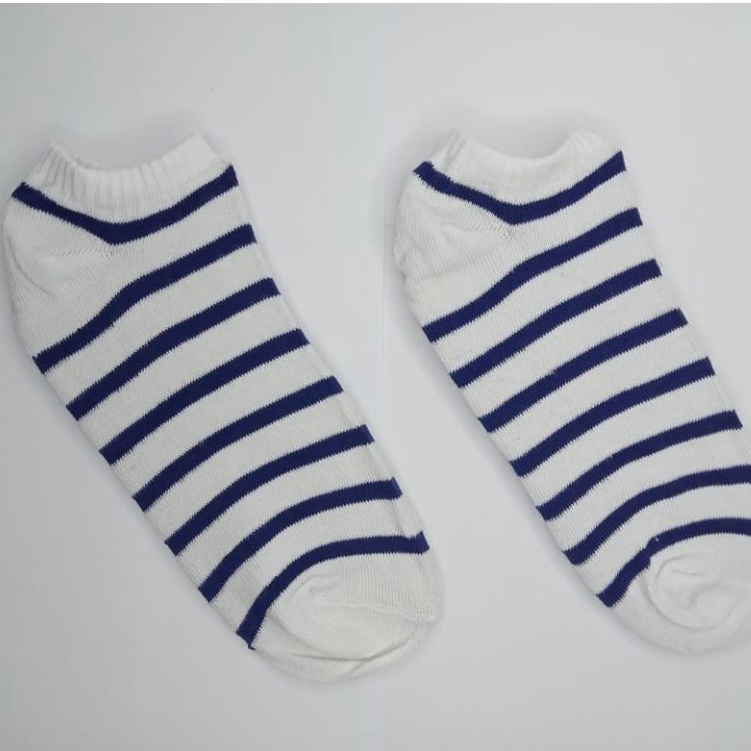 ⭐Gogoland⭐ Kaos Kaki Wanita Fashion Motif Strawberry Bunga Lebah Bee Kotak Biru Navy  Bunga Biru Green Leaf  Polos Pattern Garis Kaoskaki Pendek Korea Sock Import KK001-006-K3 PUTIH GARIS