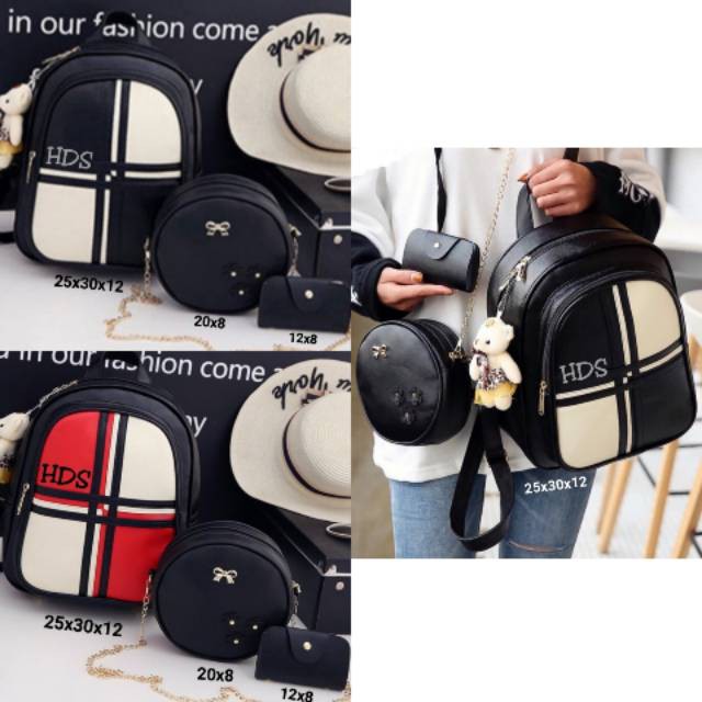 Backpack Kotak Catur Set 3in1 Tas Fashion Ransel Gendong Bagus Sekolah Anak Cewek Murah Lokal