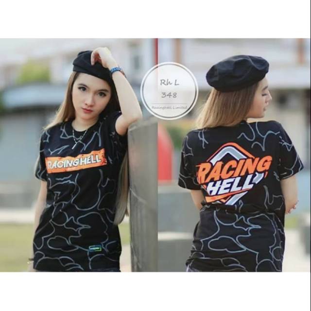 Kaos distro pria printing RH Hitam garis putih