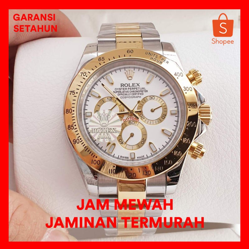 Jam Pria Rolex Daytona Automatic Steel Silver Gold Japan