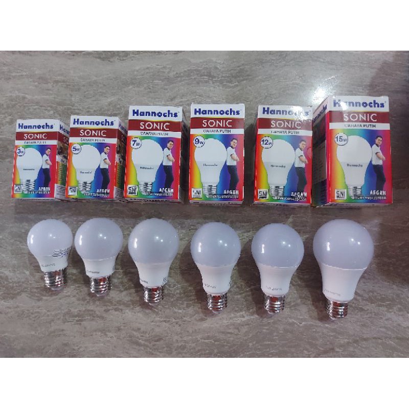 Bola Lampu LED Hannochs SONIC 3 Watt, 5 Watt, 7 Watt, 9 Watt, 12 Watt, 15 Watt -Cahaya Putih