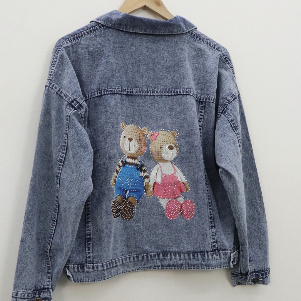 Oversize bluepink bear jacket jeans wanita by Genijeans